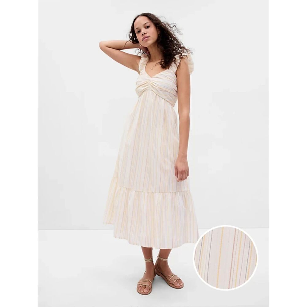 NEW Gap Ruched Tiered Striped Midi Dress Size XXL